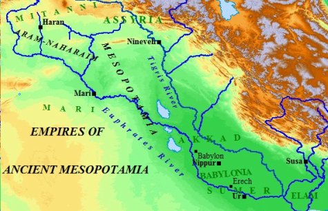 A map of ancient Mesopotamian and the various empires of the south.