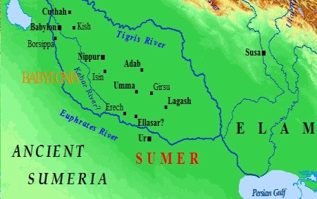A map of ancient Sumeria.