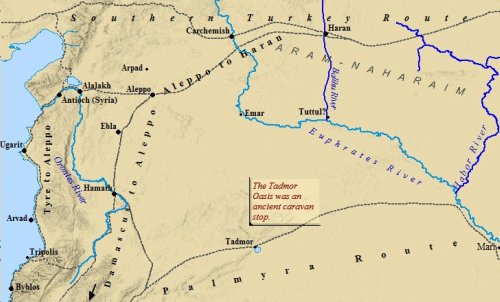 A map of ancient Mesopotamia and Aram-Naharaim, the land of the Patriarchs.