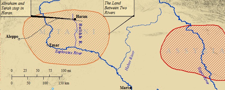 Terah's city, Haran, was between the Balikh and Tabor Rivers in northern Mesopotamia.