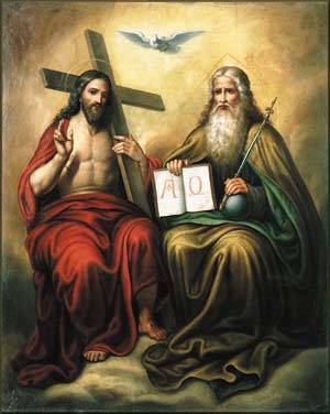 God the Father, God the Son, and God the Holy Spirit are represented in this painting.