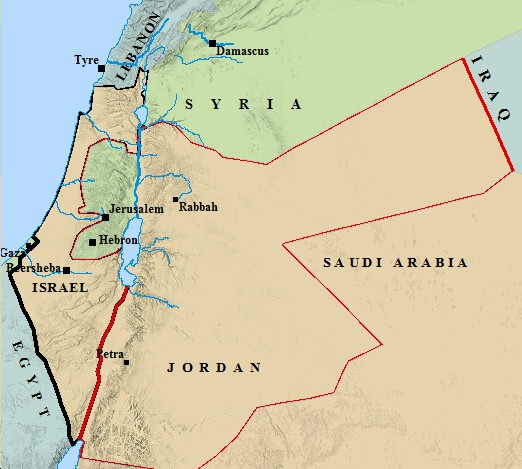 A map of Israel and Modern Day Boundaries.