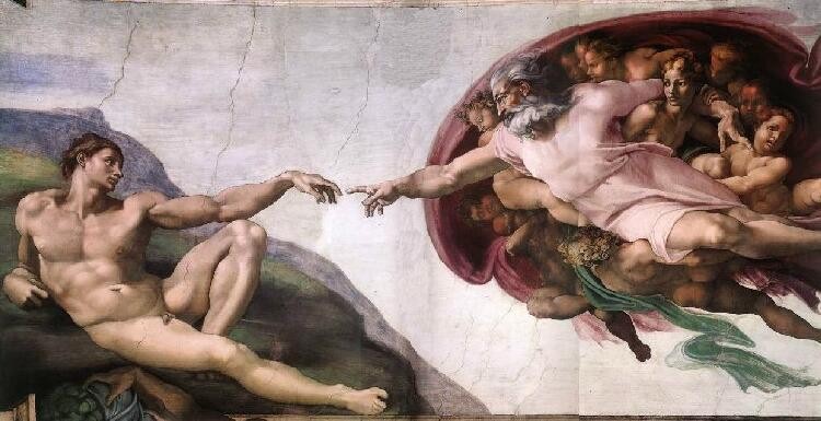 Michaelangelo painst the creation of Adam by God.