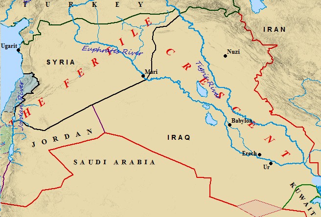 A map of ancient Mesopotamia and the Fertile Crescent.