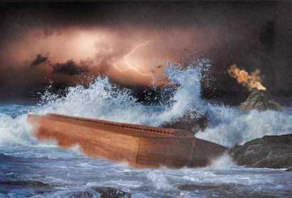 Noah's Ark is tossed about the earth's surface.