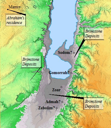 A map of possible locations for Sodom and Gomorrah.
