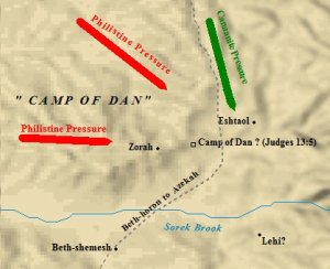 A map of the camp of Dan from the book of Judges.