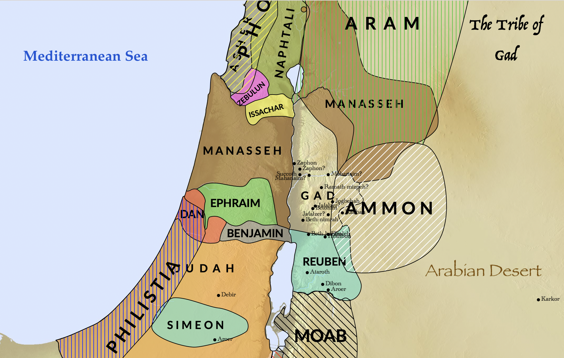 A map of the tribe of Gad and its neighbors.
