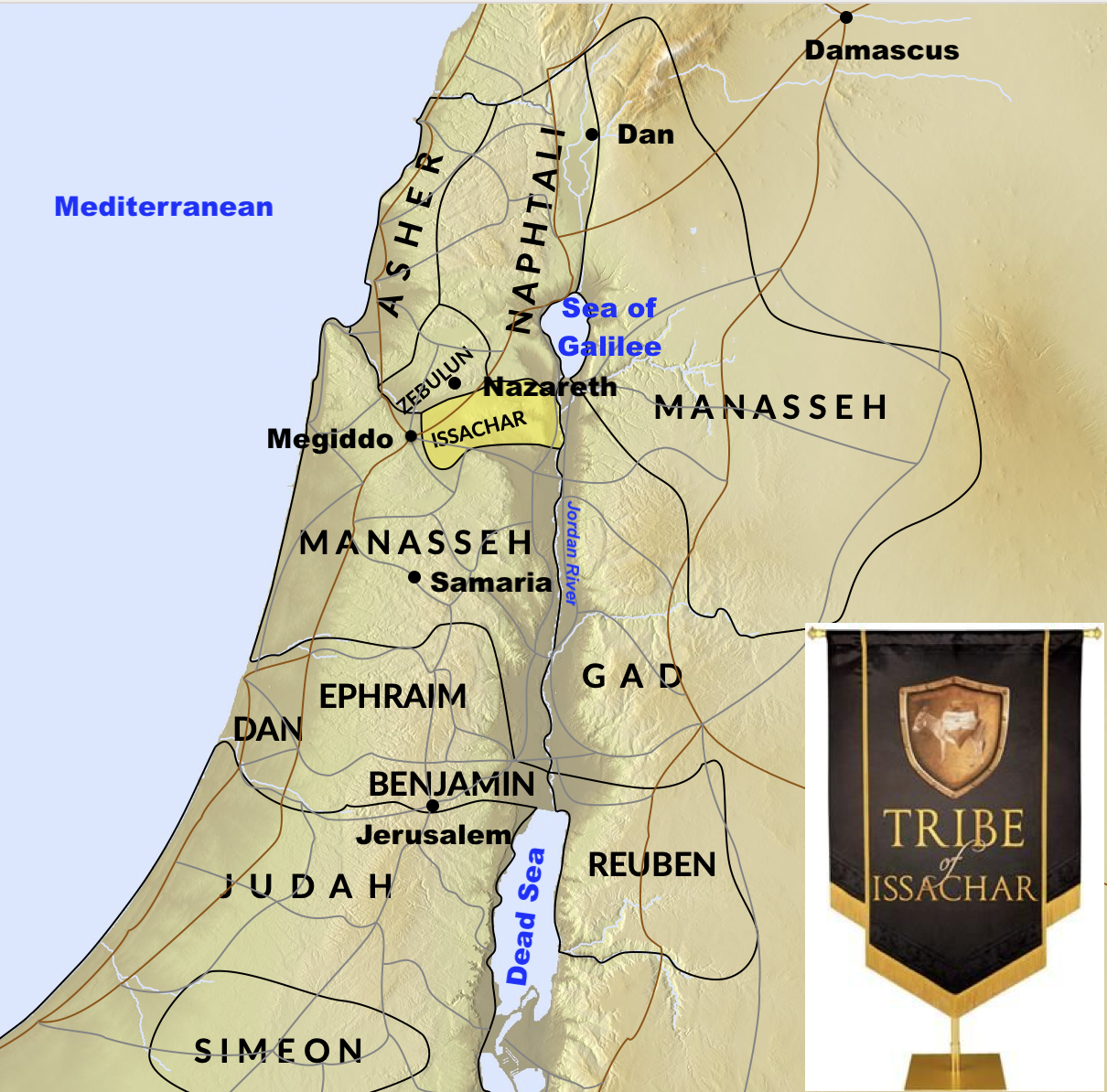 A map of the boundary for the Tribe of Issachar.