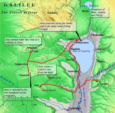 A map of Jesus in Galilee, His home region.