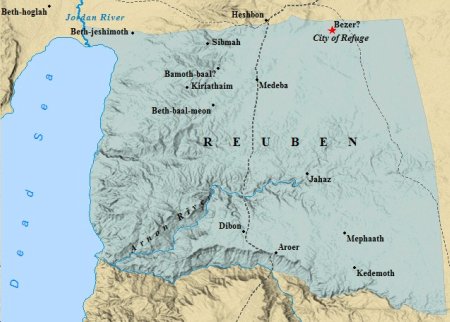 A map of the tribe of Reuben.