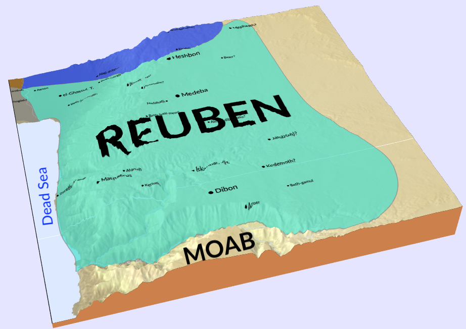A topographical map of the tribe of Reuben.
