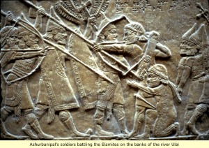 Assyrian relief of Assyrian warriors fighting the Elamites.