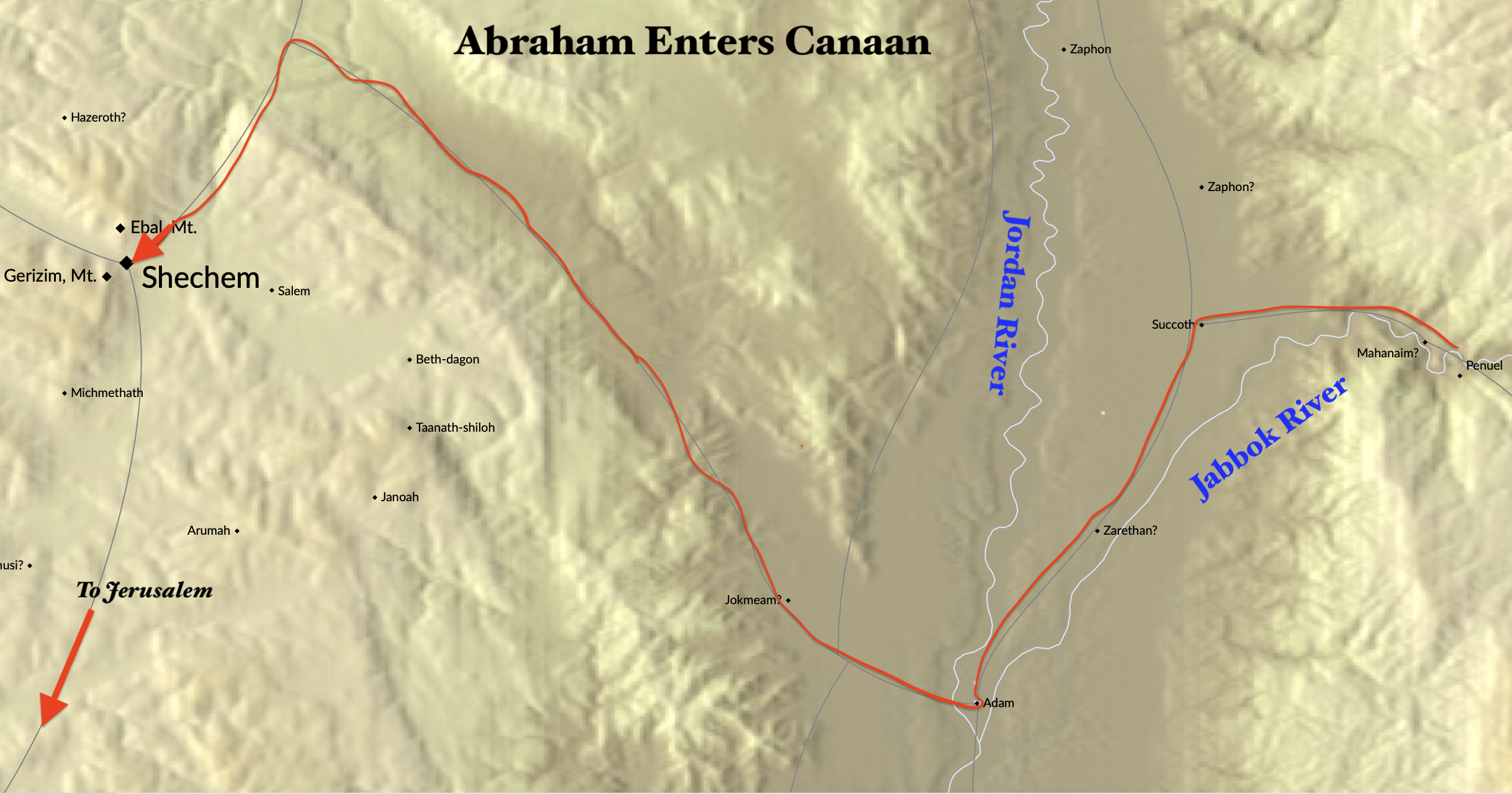 A map of Abraham's entrance into Canaan. 