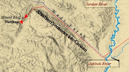 Abraham entered Canaan via the Wadi Ferah. He first stopped in Shechem.