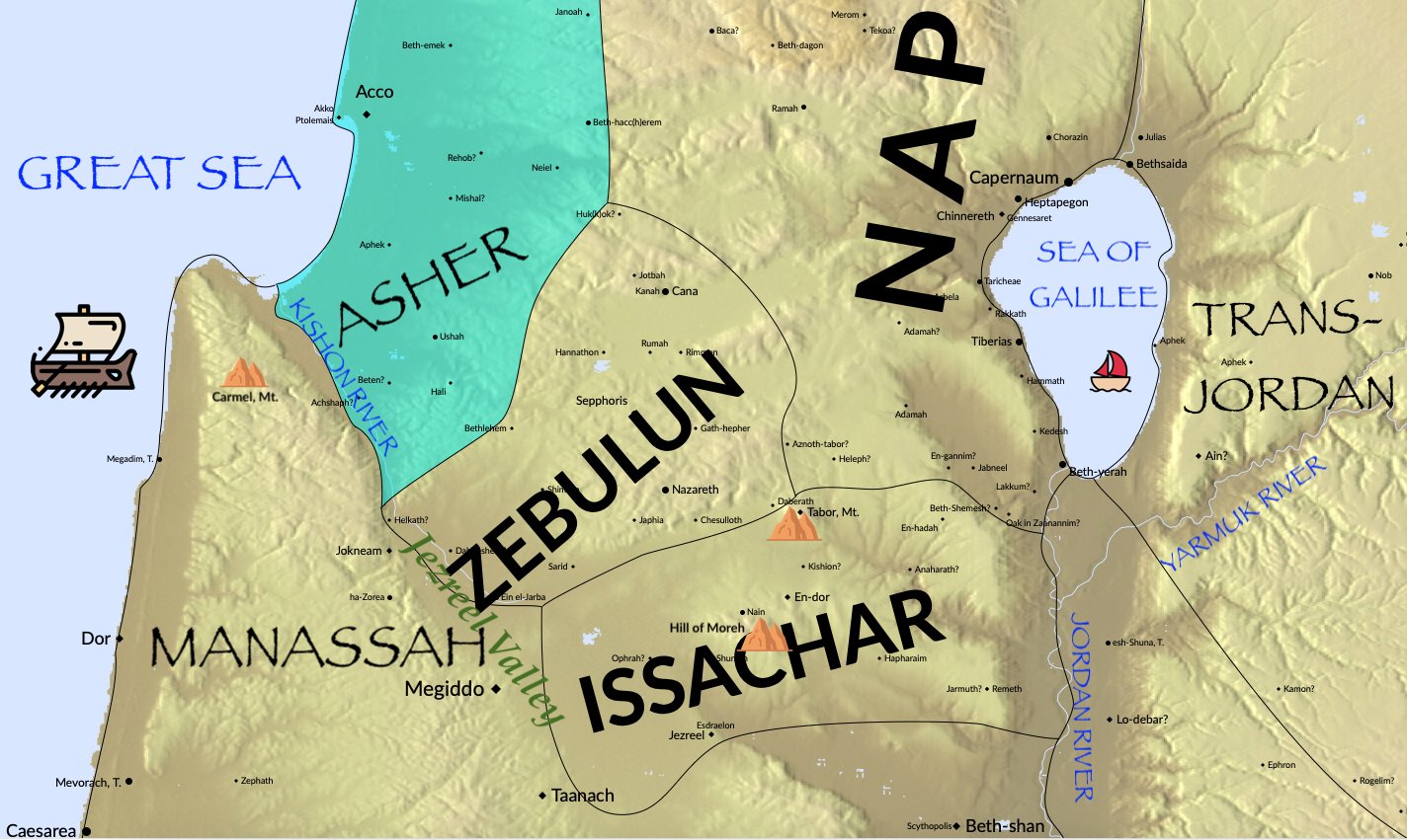 A city map of the tribe of Asher, Issachar and Zebulun.