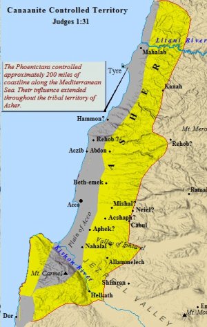 A map of Canaanite controlled territory within the Tribe of Asher.