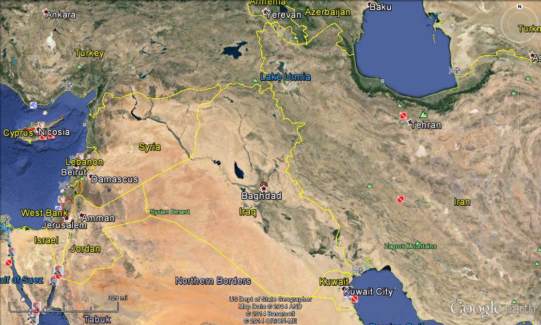Map of modern Baghdad via Google Earth.