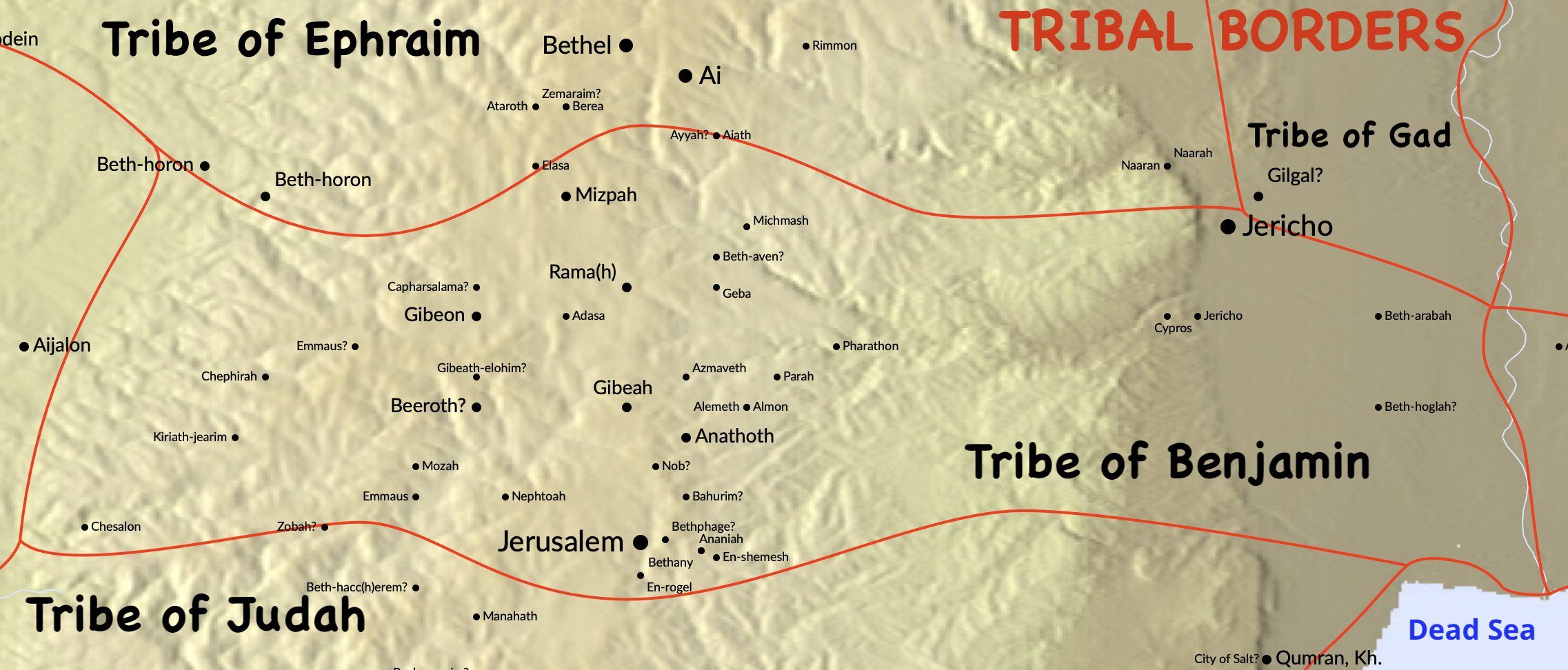 A map of the tribe of Benjamin's tribal borders.