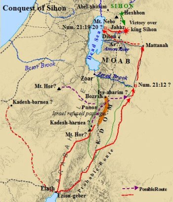 A map of the Conquest of Sihon in Numbers 21.