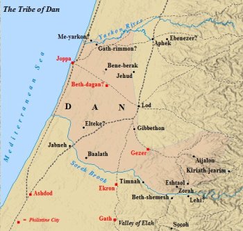 A map of the cities within the tribe of Dan.