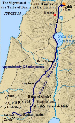 The tribe of Dan migrated from central to northern Canaan, settling near Mt. Herman. Ancient Laish became the city of Dan.