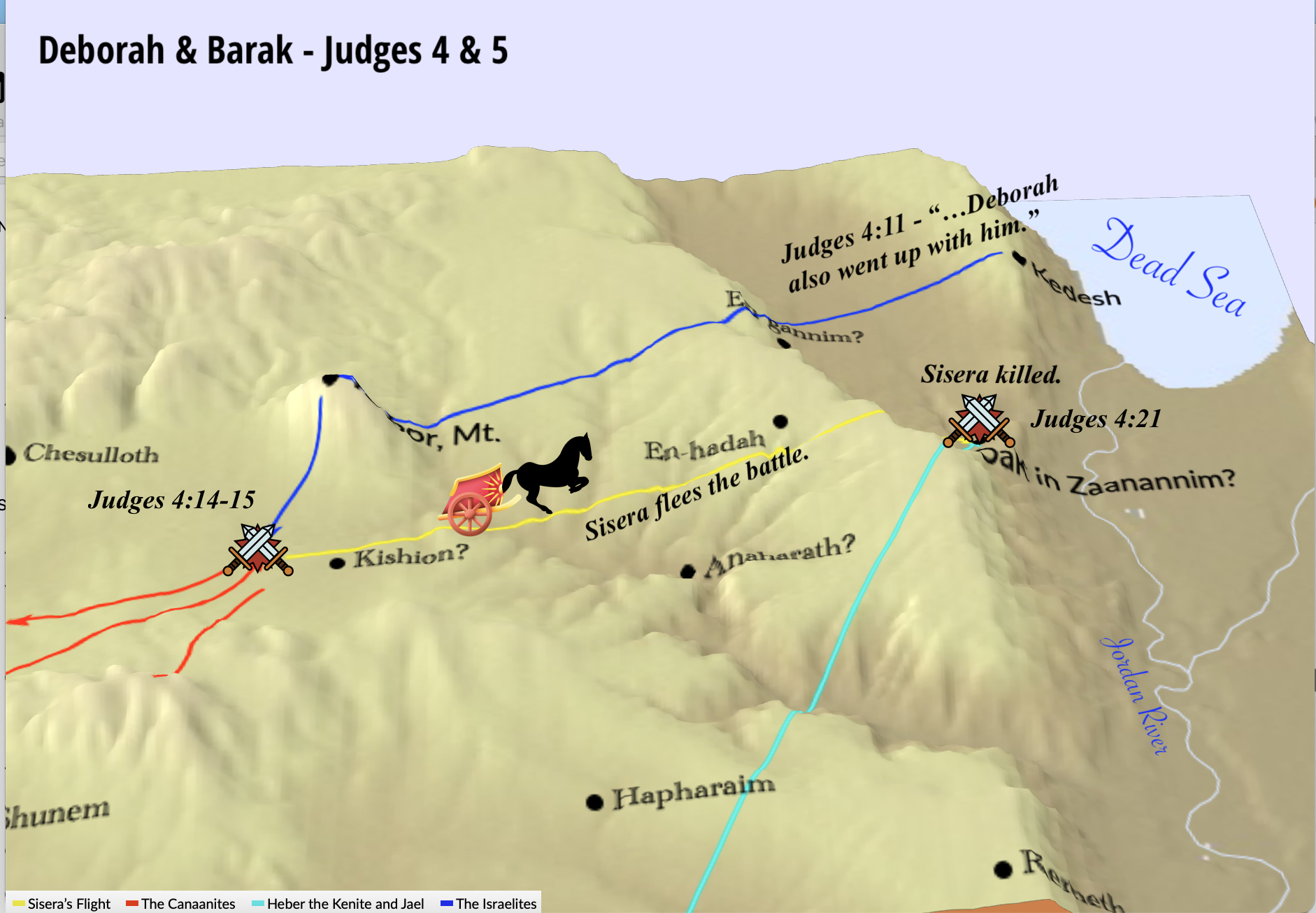 A map of the War of Deborah & Barak. The war took place within the tribal boundaries of Naphtali.