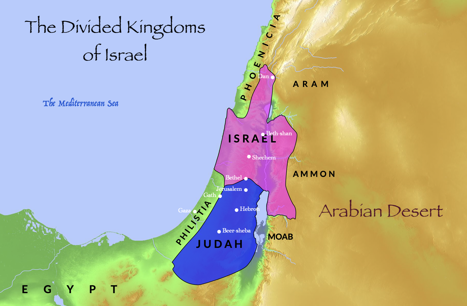 The Divided Kingdom of Israel. "Israel" was the name of the northern kingdom. "Judah" was the name of the southern kingdom.