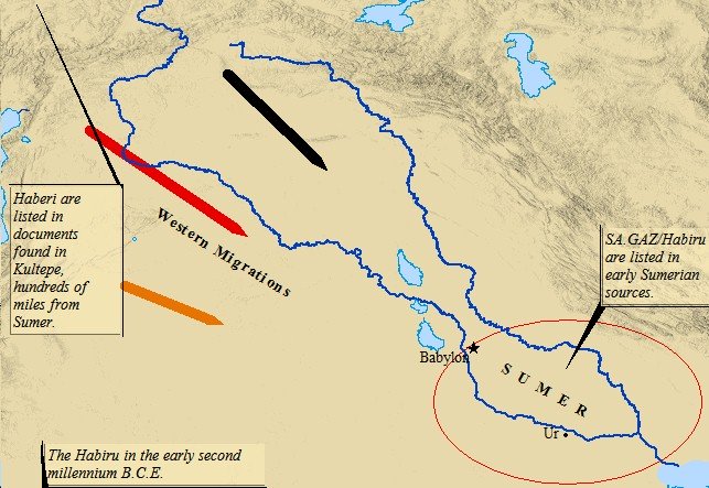 A map of the migration of the Habiru into ancient Sumeria.