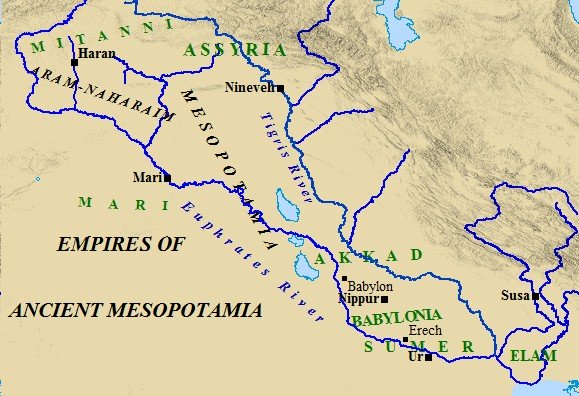 A map of ancient Mesopotamia and the many empires within it.