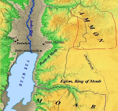 A map of King Eglon and the kingdom of Ammon