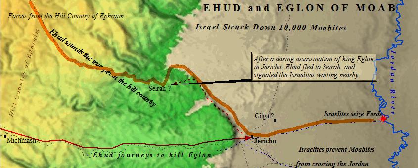 Ehud's dramatic assassination of King Eglon in  Jericho.