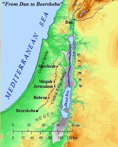 A Map of Ancient Israel From Dan to Beersheba in the Negev