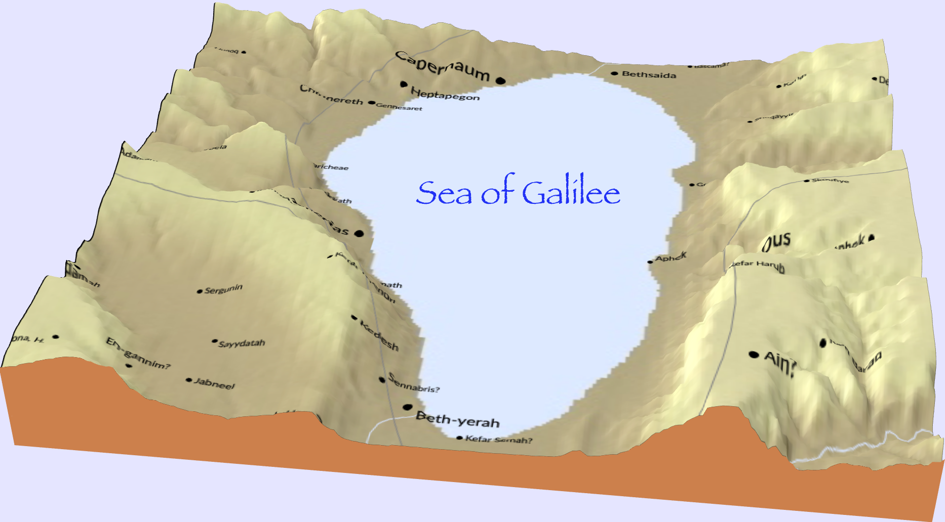 A topographical map of the Sea of Galilee.