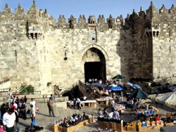 A picture of the bazaar just inside the Damascus Gate, which leads to Damascus.