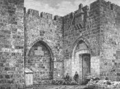 An old black and white photograph of the Jaffa Gate.