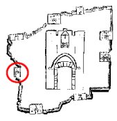 A map identifying the location of the Jaffa Gate  amongst the gates of Jerusalem.