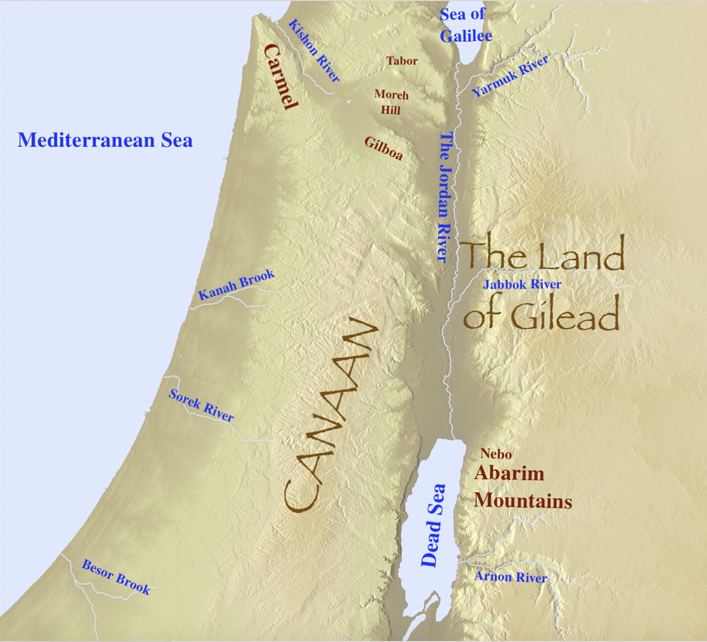 A map of the land of Gilead east of the Jordan River.