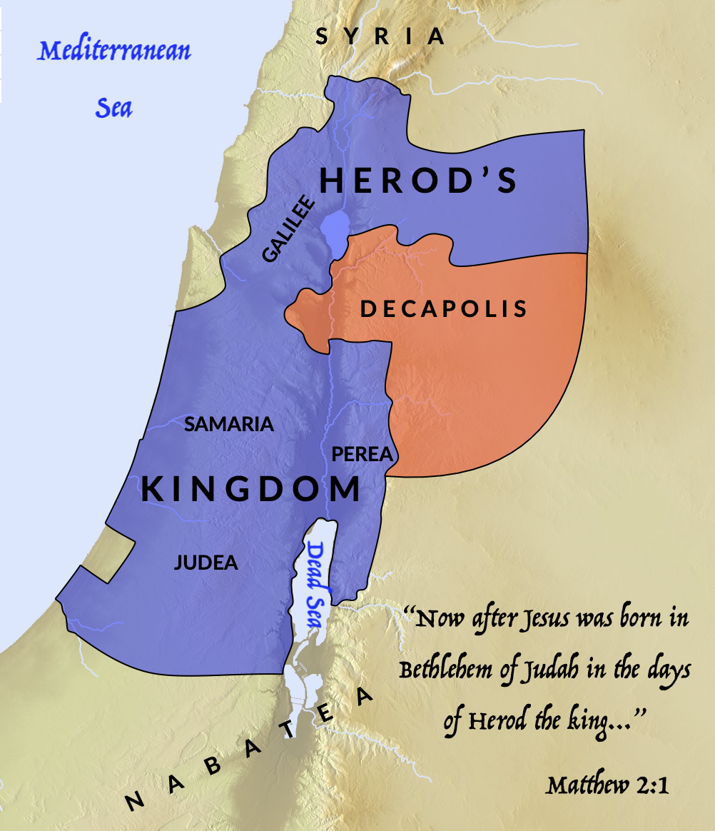 A map of King Herod's kingdom during the time of Jesus.