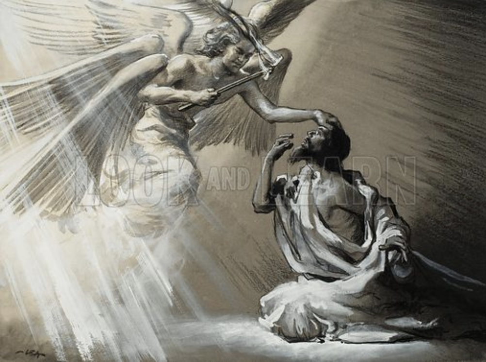 The Seraphim purifies Isaiah with burning coals.
