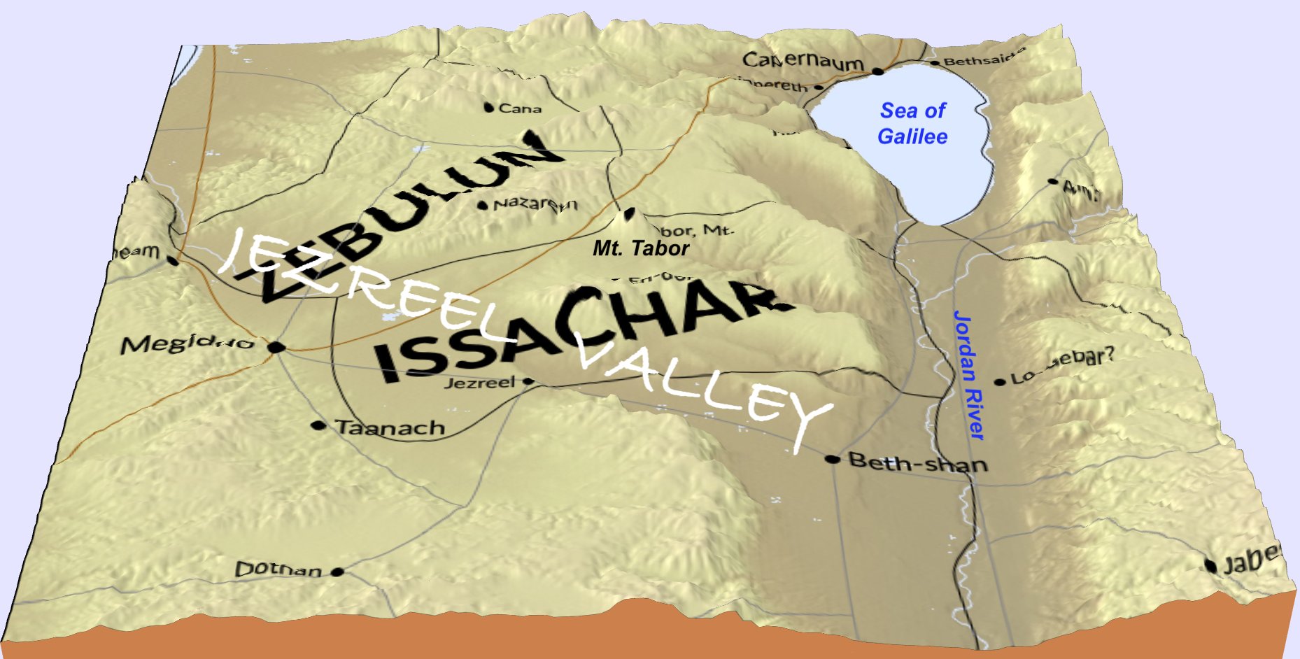 A topographic map of the tribe of Issachar & its geographic features.