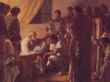 A painting of Jacob blessing his sons while on his deathbed.