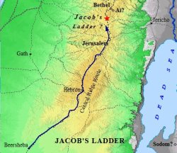 A map of where Jacob had his vision of the Heavenly Ladder.