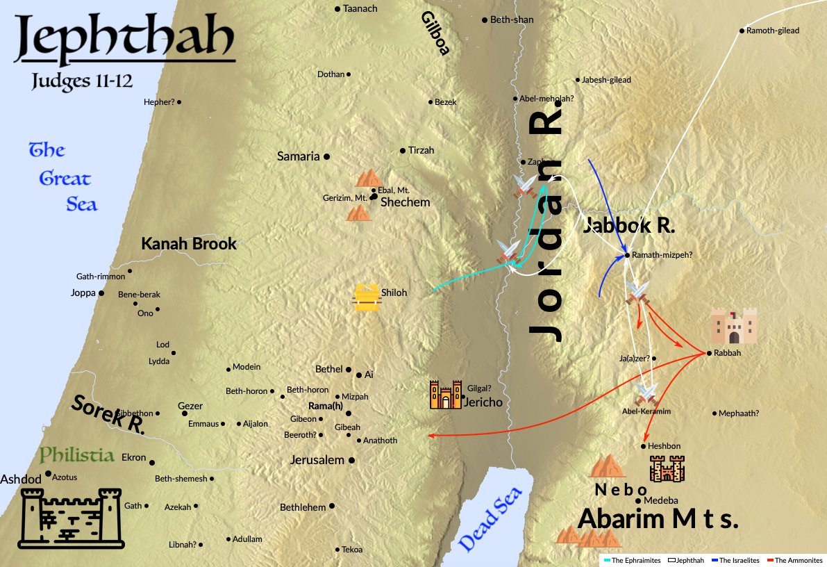 A map of the war between Jephthah and the Ammonites.