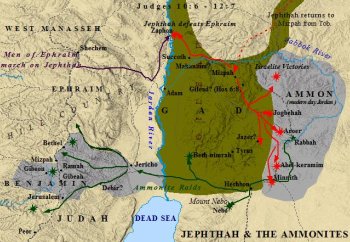 A map of Jephthah's battle with the Ammonites.