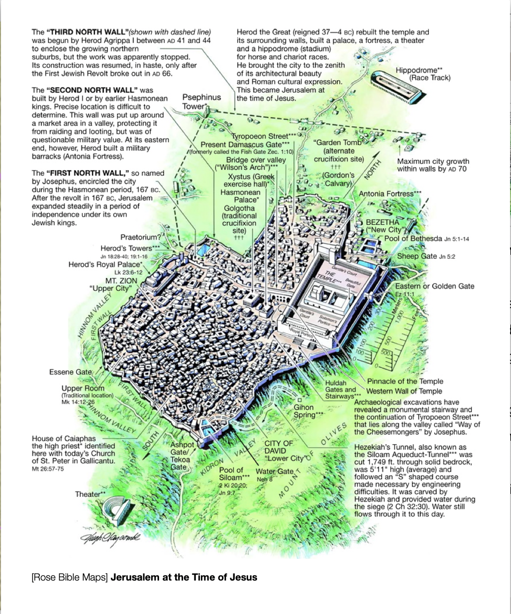 A 3D Map of Jerusalem at the time of Jesus with locations of events during his trips to Jerusalem.