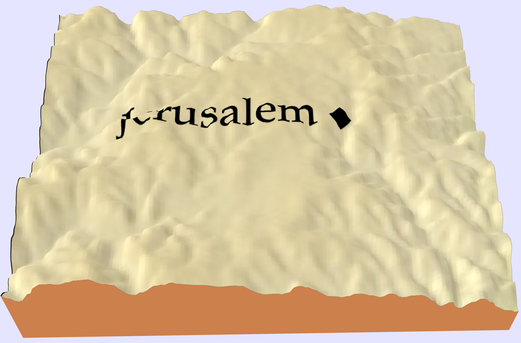 A topographic map of Jerusalem and the surrounding valleys and mountains.