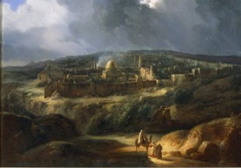 Augustade Forlin's 1825 rendition of ancient Jerusalem. The Golden Dome can be seen from the Temple Mount.