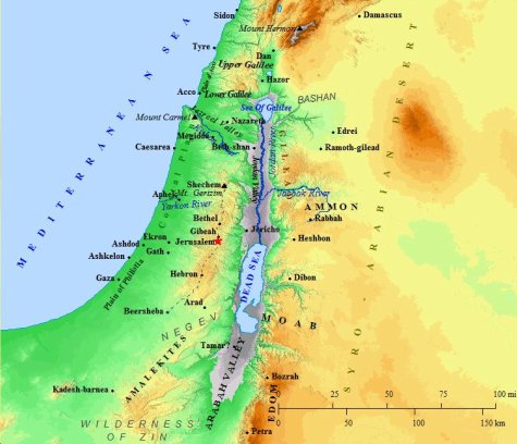 A map of the geography of Canaan, including the area around ancient Jerusalem.