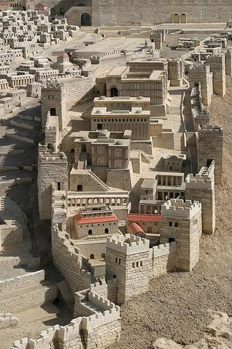 A model of the City of David. This was the ancient city of Jebus which David conquered and turned into his capital city.